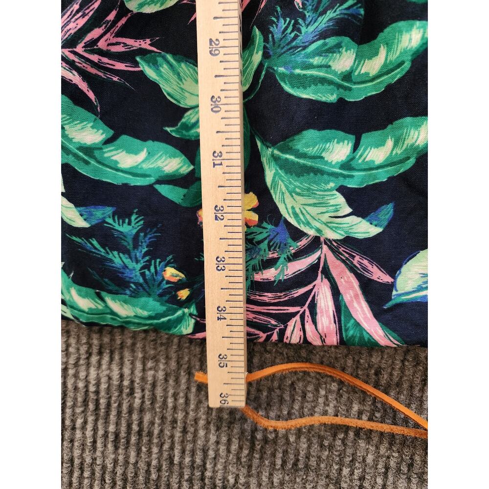 LOFT Women's Large Blue Floral Leaf Print V-Neck Dress Tropical Hawaiian - Picture 7 of 8